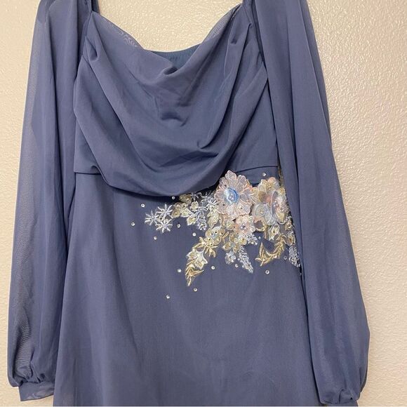 Weissman Balera solo custom Dance costume blue Mesh Poet Sleeve Dress 16384 MA - Picture 6 of 14